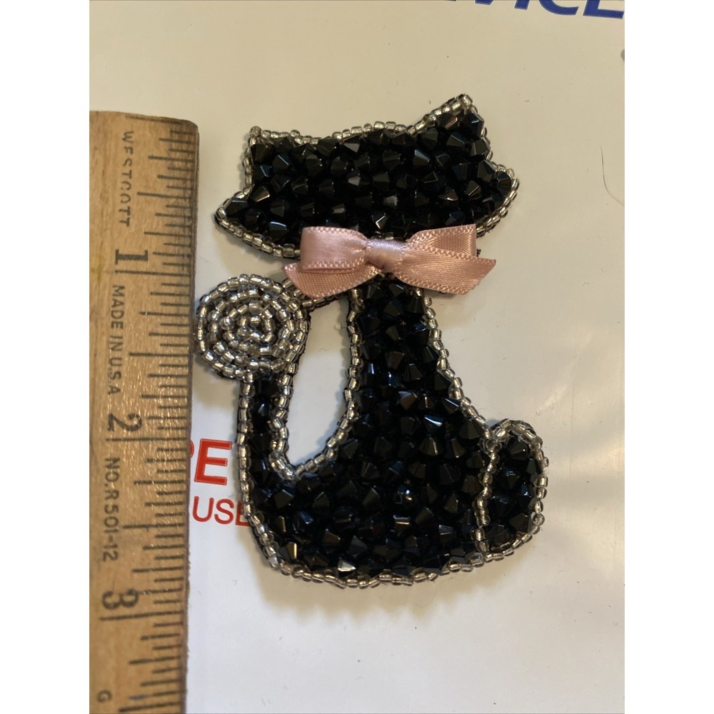 Beaded Black And White Cat Sew On Patch